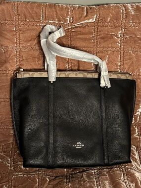 Coach Black Pebbled Leather Tote with Signature Canvas Trim NWT SHARP!!!